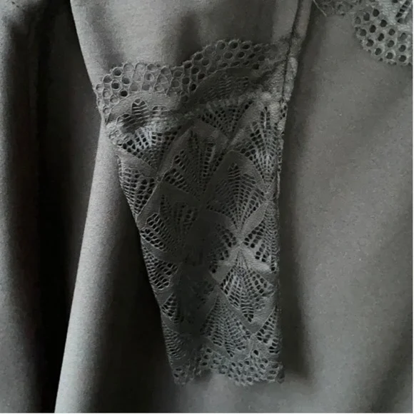 Shein Blouse Top Black Lace Trim Long Sleeve Business Mob Wife Academia Preppy - Picture 5 of 5